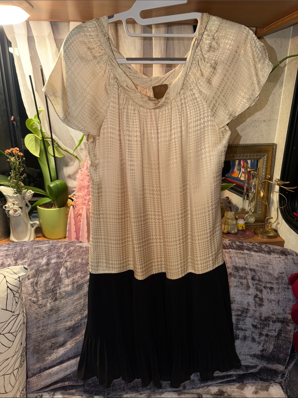 Ali Ro Two-Tone Cream and Black Pleated dress